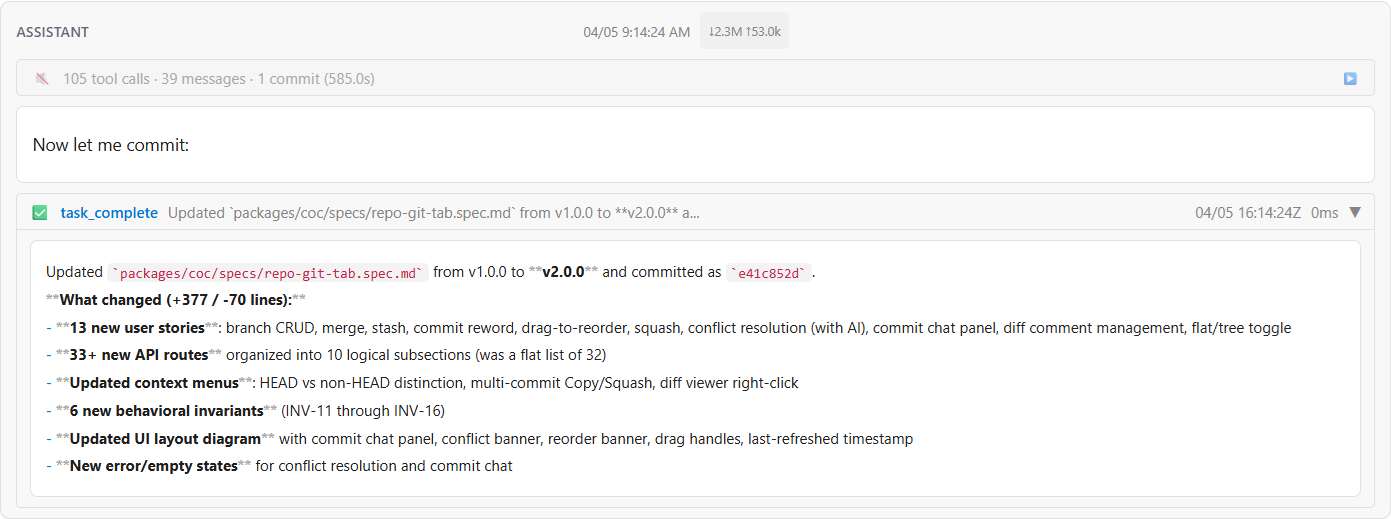 Task completion summary showing structured output with key changes